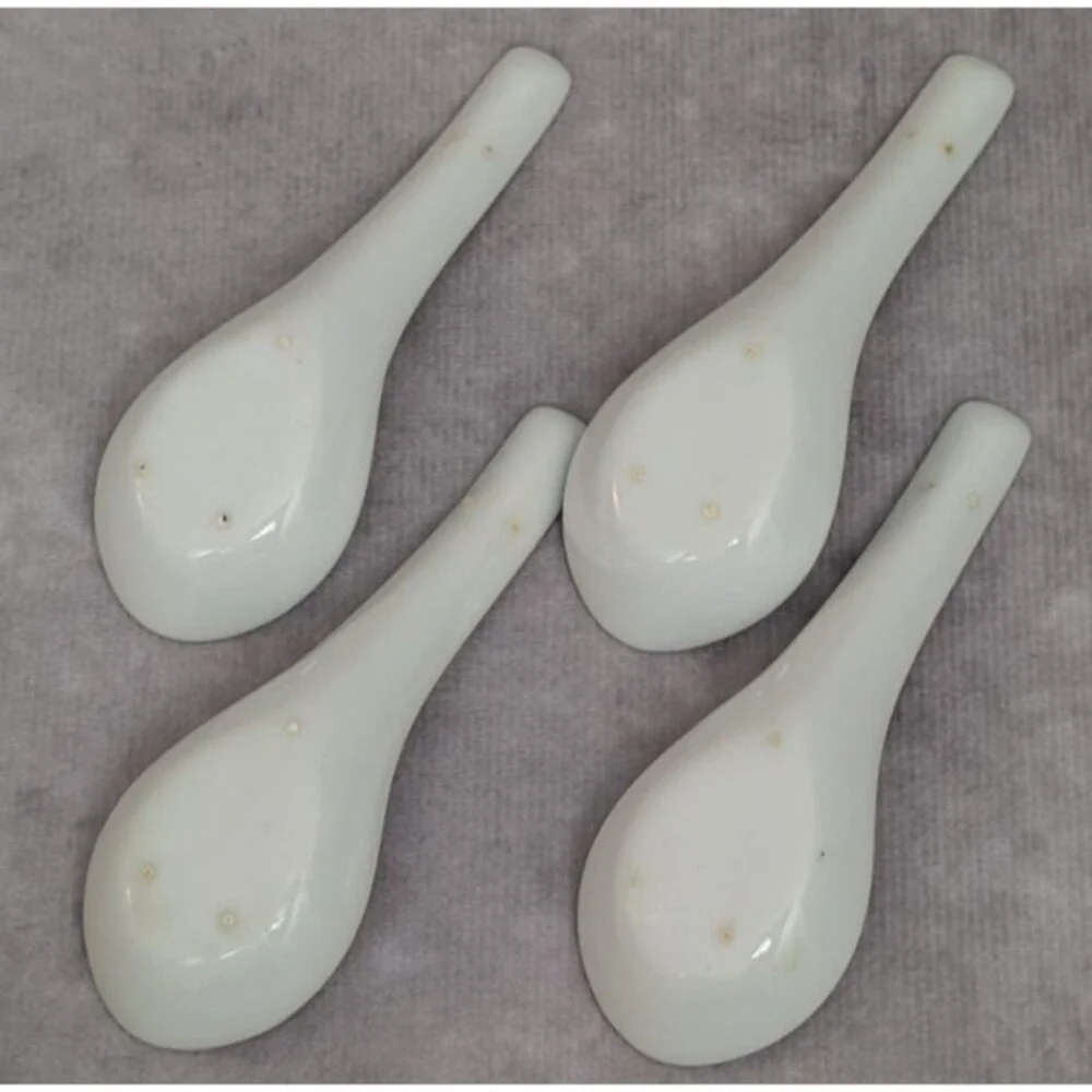 Set Of 4 Small White Porcelain 1 Teaspoon Tasting Spoons Sauce Serving Under 4